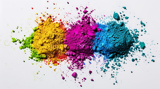 Colorful Holi powder on white background
