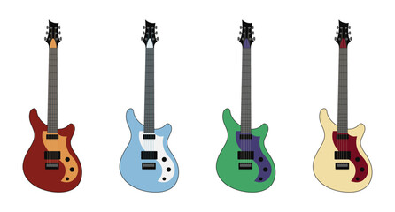 Retro electric colorful guitar on the white background, a vector vintage illustration set