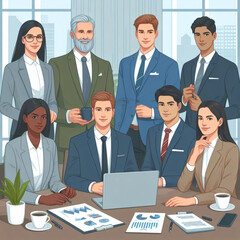 Diverse business professionals gathering in a meeting room, vector illustration