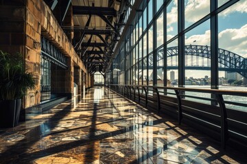 Sunrise Over Sydney: Empty Office with Iconic Landmarks and City Skyline