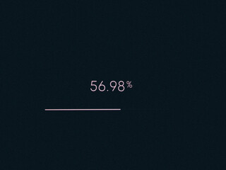 Loading Bar, progress Bar on Black Screen. Loading bar at 56.98%, on dark background. Percent indicator. Running bar counter