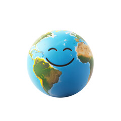 Happy smiling 3d render planet Earth globe character isolated