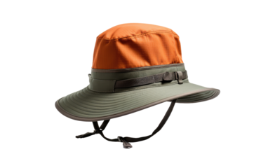 Stylish Orange and Grey Hat. The hat is modern and trendy, adding a pop of color to any outfit. on a White or Clear Surface PNG Transparent Background.