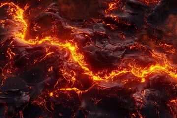 Fototapeta na wymiar Realistic depiction of a molten magma surface, highlighting the intense heat and fluid patterns in a seamless, fiery background