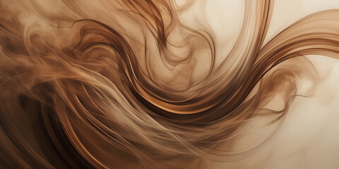 Abstract depiction of swirling smoke trails in shades of copper and bronze against a backdrop of muted, earthy tones. - obrazy, fototapety, plakaty