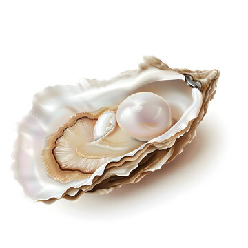 Oyster with pearl isolated on white background