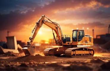 Foto op Canvas Excavator at work during a beautiful sunset on a construction site © WrongWay