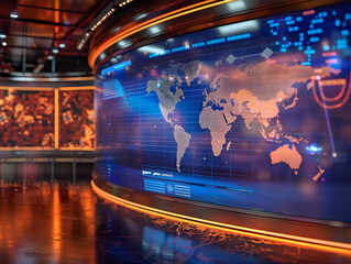 Weltweite Berichterstattung: Nachrichtenscreen mit Globus für Greenscreen-Ergänzung