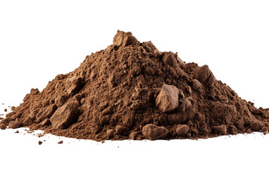 Pile of Dirt. A close up photograph of a heap of dirt piled neatly. The dirt appears to be loose and dry, with small particles visible. on a White or Clear Surface PNG Transparent Background.
