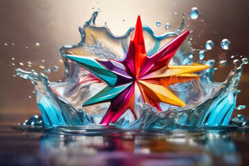 Star line colorful smooth crystalize with water splash. Generative AI.