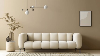 Modern interior beige tone fabric sofa. Generative AI