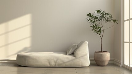 Minimalist interior fabric sofa. Living room interior.  Generative AI