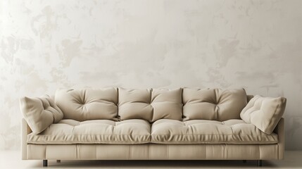 Minimalist beige wall background. Beige sofa. Generative AI