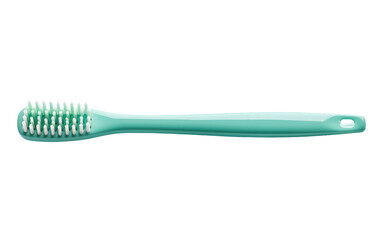 Green Toothbrush. A green toothbrush highlighting its simple and functional design. The bristles are neatly arranged, ready for use. on a White or Clear Surface PNG Transparent Background.