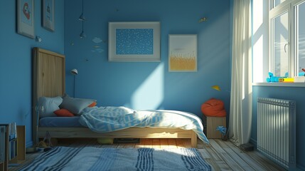 Blue interior children&rsquo;s room. Generative AI