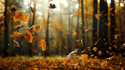 The whisper of wind through an autumn forest, leaves rustling and twirling in a dance for World Meteorological Day.