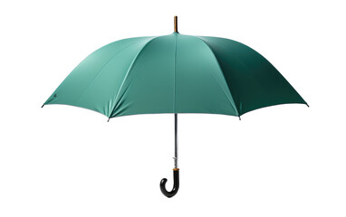 Green Umbrella With Black Handle. The umbrella is open and neatly displayed with the handle facing towards the viewer. on a White or Clear Surface PNG Transparent Background.
