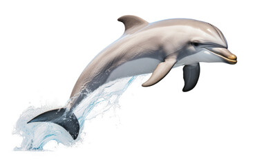Dolphin Jumping Out of the Water. A dolphin leaps out of the water in a stunning display of agility and strength, showcasing its smooth skin. on a White or Clear Surface PNG Transparent Background.