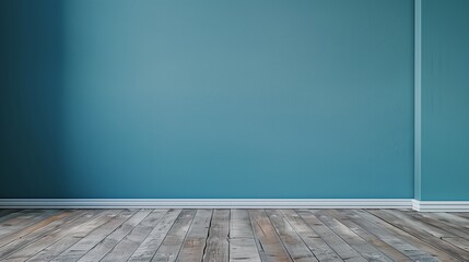 Turquoise blue wall and wood floor. Generative AI