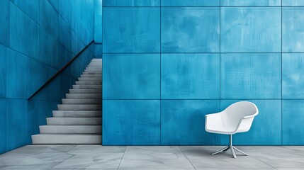 Blue wall and staircase interior. Generative AI