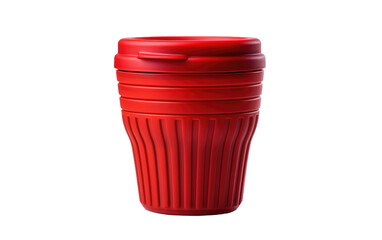 Red Coffee Cup on White Table. A red coffee cup is placed on top of a clean white table. The cup creating a simple and classic look. on a White or Clear Surface PNG Transparent Background.