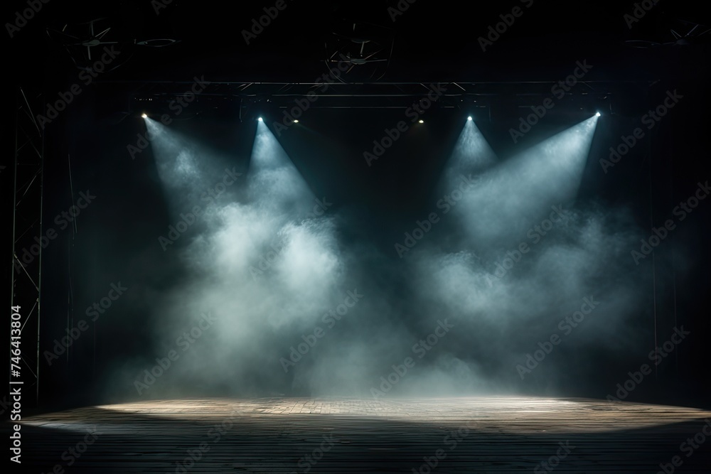Poster moody stage light background with smoke and spotlight. dark empty design with space for text
