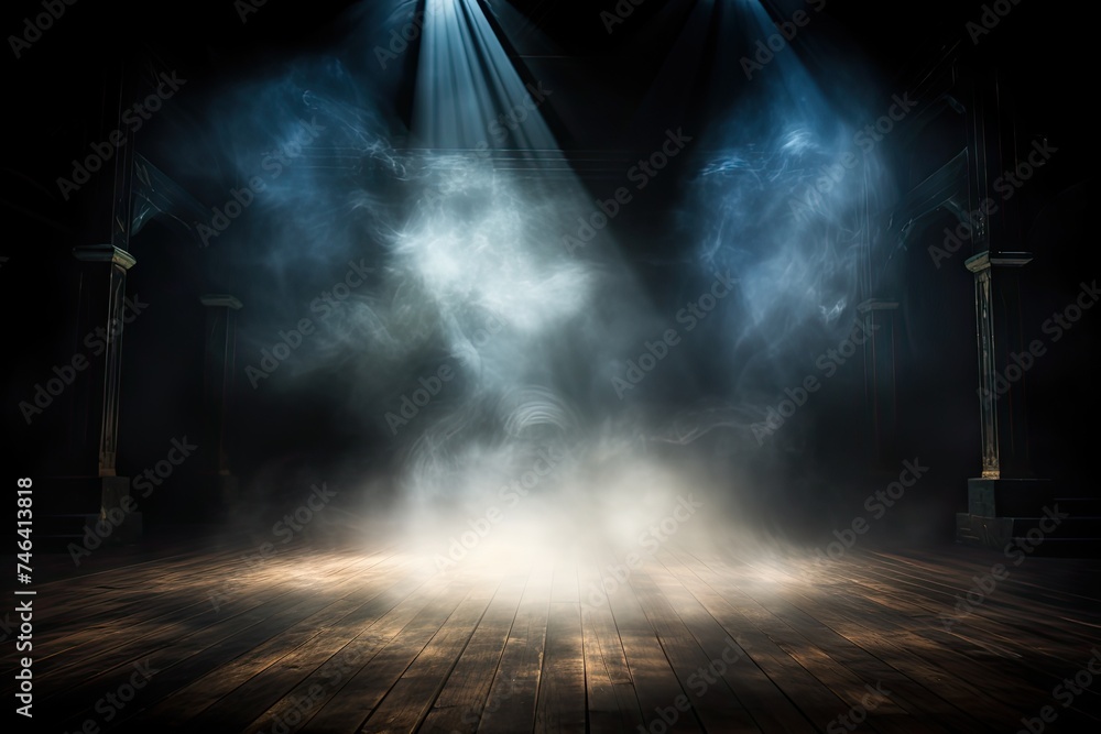 Poster moody stage light background with smoke and spotlight effect. perfect for designing empty space