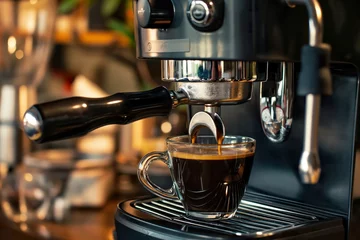 Foto op Plexiglas detail of a black Professional coffee maker making espresso coffee © Joaquin Corbalan