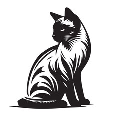 Vintage Retro Styled Vector Siamese Cat Silhouette Black and White - illustration
