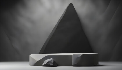 Minimalist Stone and Rock Geometric Background - Podium Display Showcase with Studio Room Aesthetics