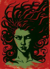 Vintage illustration of Medusa: The Enigmatic Serpent-Haired Gorgon of Mythical Legends