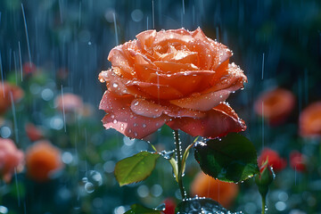 Orange Rose With Rain Drops