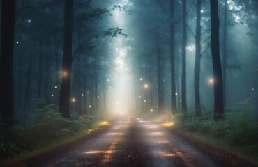 Fototapeta premium Foggy dark road in the forest