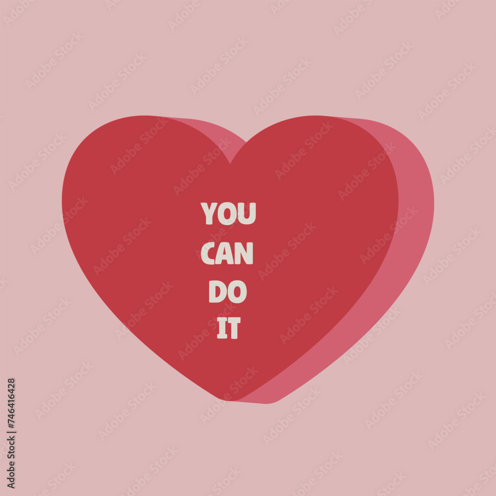 Poster geometric heart shape with positive text. valentine day concept. abstract badge for y2k design. vect
