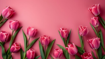 Background with tulip flowers with copyspace for your text. Frame from beautiful flowers.