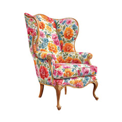 Classic wingback chair with Bold floral print watercolor illustration