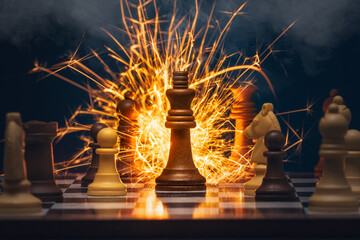 Dramatic chess pieces with sparks