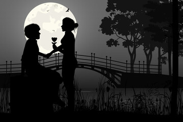 Cute Couple Fall in Love Silhouette