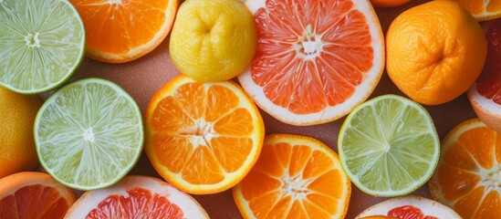 Macro close up of a colorful and vibrant bunch of citrus fruits - obrazy, fototapety, plakaty