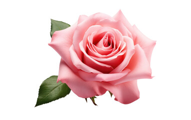 Fototapeta premium A vibrant pink rose with lush green leaves. The delicate petals of the rose stand out while the green foliage adds a touch of freshness. on a White or Clear Surface PNG Transparent Background.