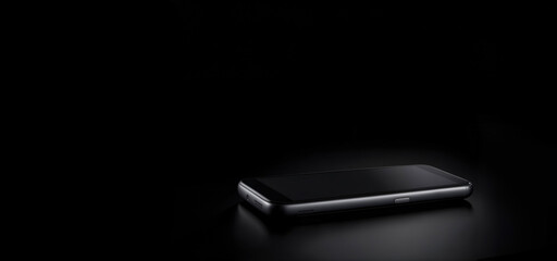 Smartphone isolated on black background. Black display ready for mockup advertisement.