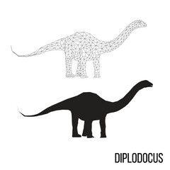 Abstract geometric triangle polygonal dino diplodocus silhouette isolated on white background	