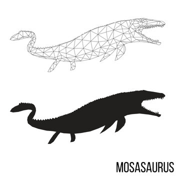 Abstract geometric triangle polygonal dino mosasaurus silhouette isolated on white background	