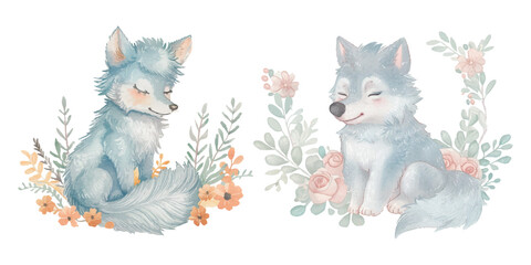 cute fox soft watercolour vector illustration 