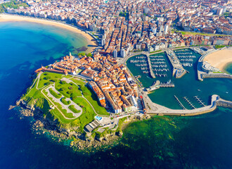 Panoramic view of the city of Gijon in Asturias, Spain