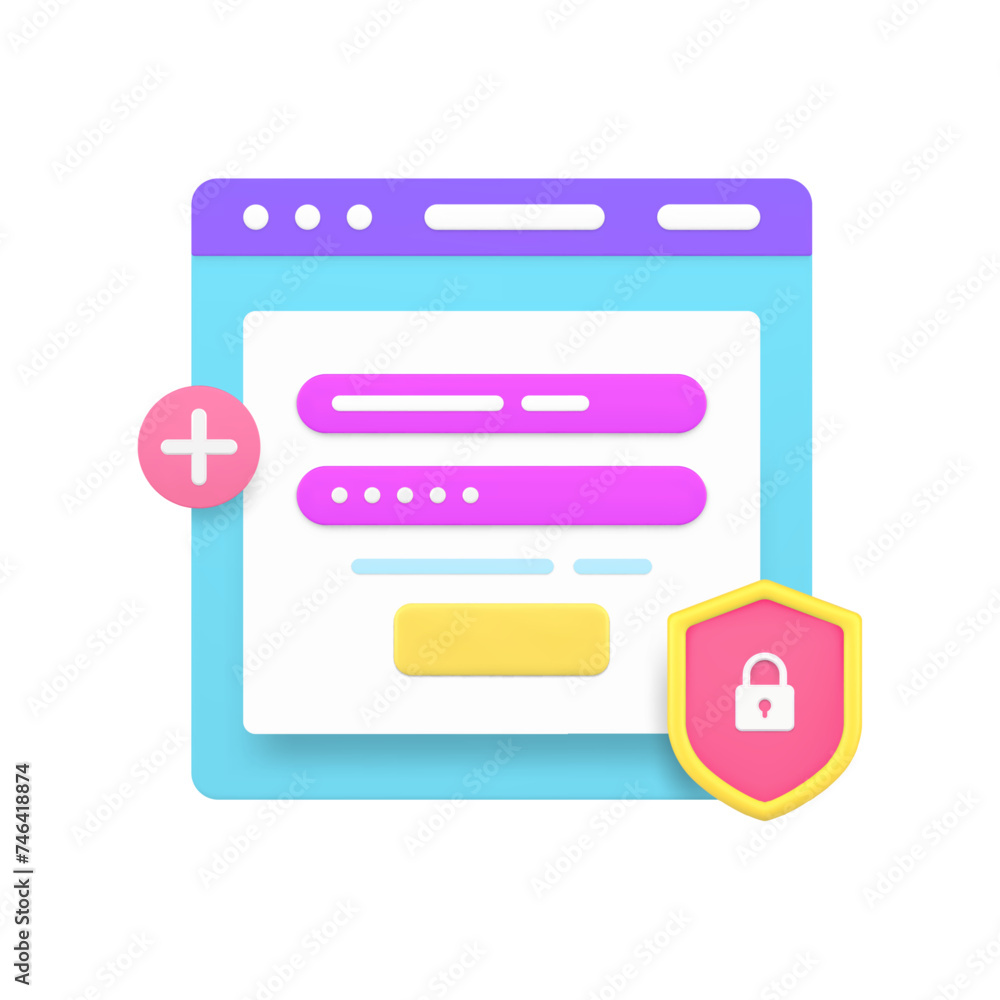 Poster internet browser login password security personal data protection 3d icon realistic vector