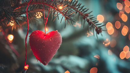 Valentine day love beautiful heart hanging on branch of tree
