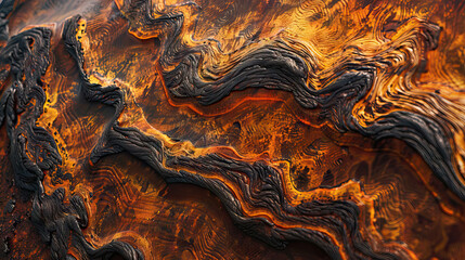 Macro View of Lava Flow Patterns in the Hawaiian Islands, Showing Intricate Textures. Concept of volcanic landscapes, lava flows, and geological features - obrazy, fototapety, plakaty