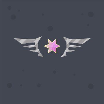 Game UI Badge Sci Fi Futuristic Six Pointed Pink Star Wings Logo Element Y2K Style Vector Design