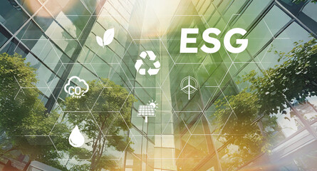 ESG Business investment strategy on new green economy. Environment social governance in real estate.
